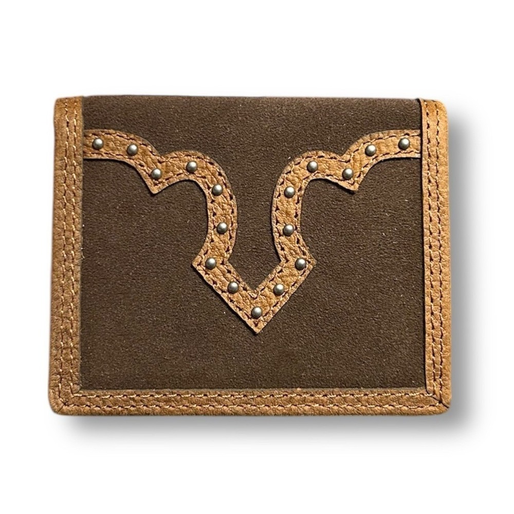 Justin Brown Genuine Leather Suede RFID Front Pocket Studded Slim Wallet Western